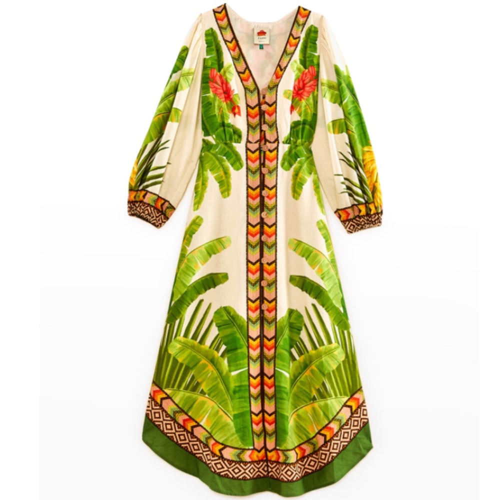 NWT $275 Farm Rio Fresh Forest Puff-Sleeve Midi Dress in Small! - Picture 5 of 9